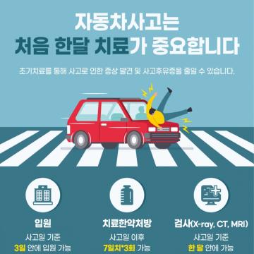 초기치료를 통해 사고로 인한 증상 발견 및 사고후유증을 줄일 수 있습니다